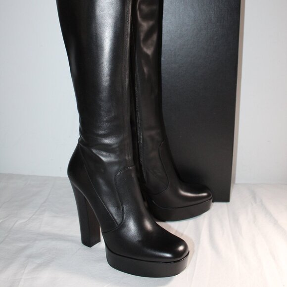 NWB Saint Laurent Taboo Platform Tall Black Leather Heels Boots Side Zip 40.5 - Picture 2 of 12